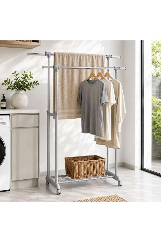 Rio Extendable Double Cloth Rack 89-152x44x94-170cm - Grey