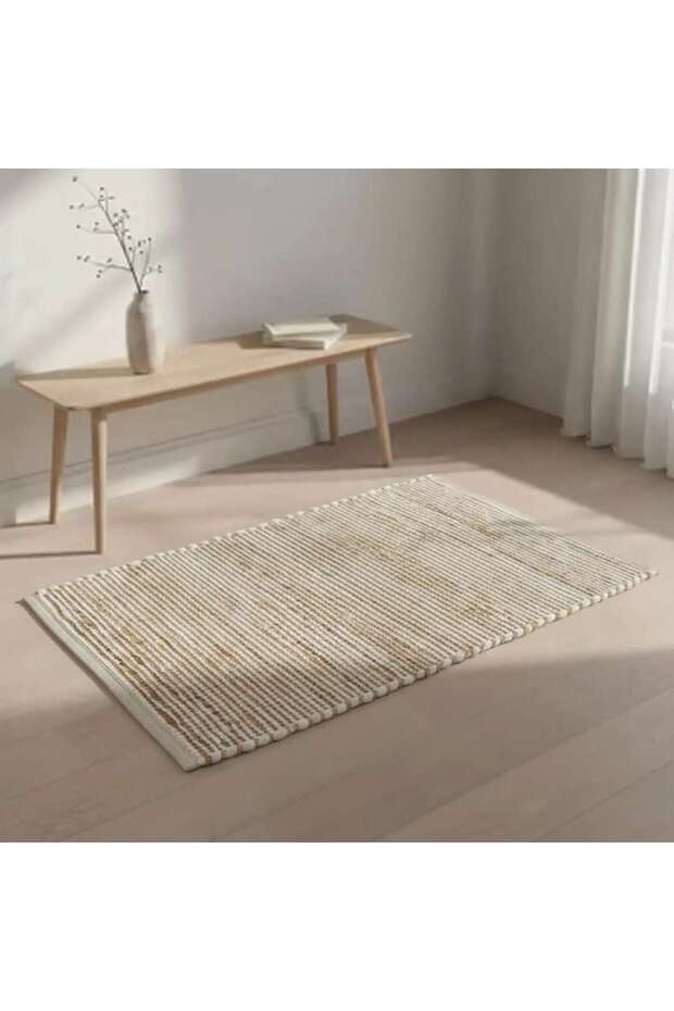 Terrana Handwoven Jute & Cotton Dhurrie 60x90cm - Natural
