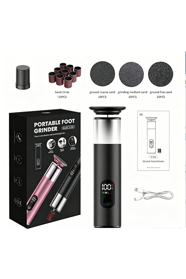 black Electric foot trimmer, electric foot grinder with 9-level adjustment, rechargeable for removin
