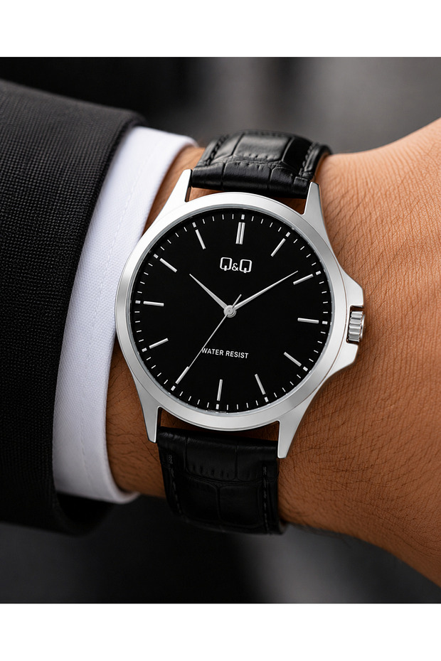 Men's Wristwatch with Black Leather Strap, Casual and Classic Design, Gift Boxed, 2-Year Mechanical Warranty