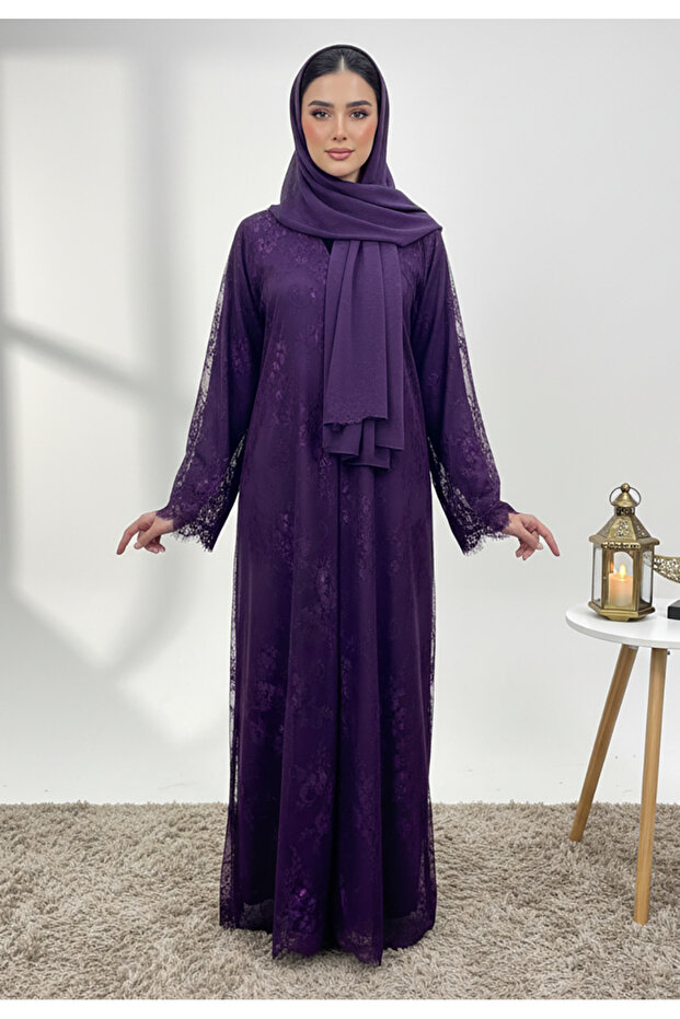 Dantil Purple Abaya with Nida inner lining-847