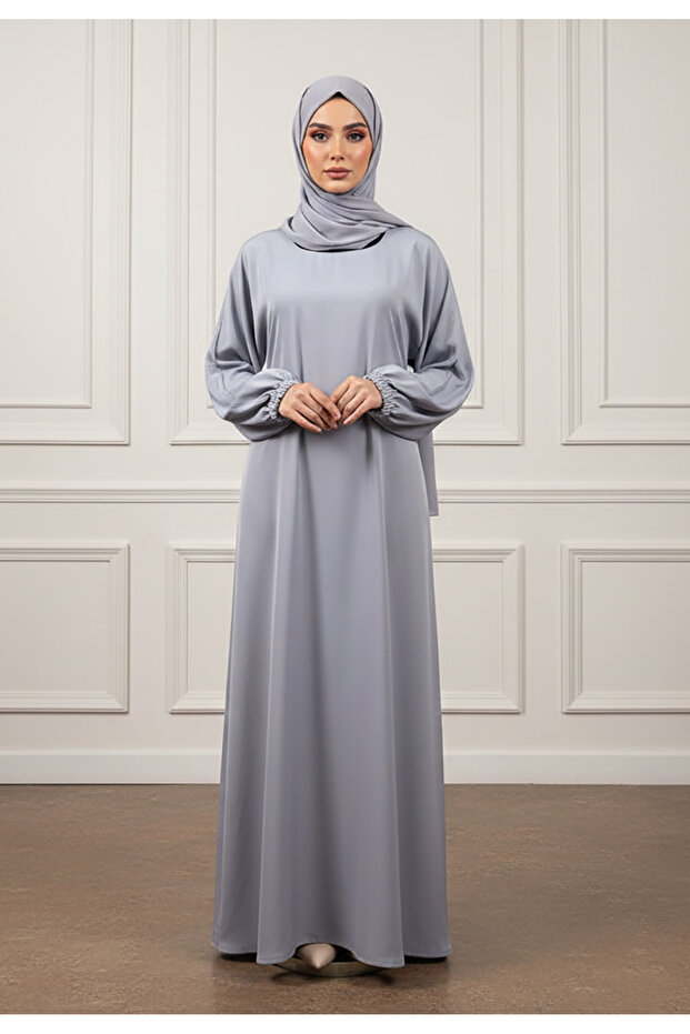 Slate Gray Silk Abaya-887