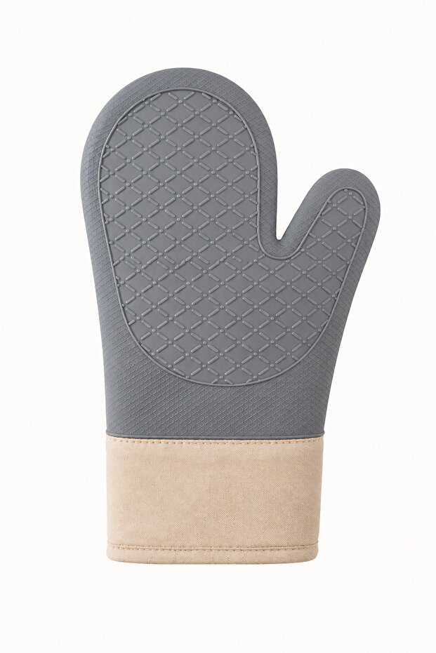 Silicone Oven Glove Single 28X18 cm Heat Resistant Non-Slip Kitchen, Oven and Bbq Glove Gray Color