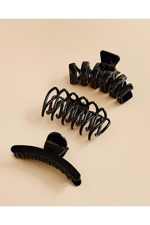 Women Black Hair Claw Set (Pack Of 3)