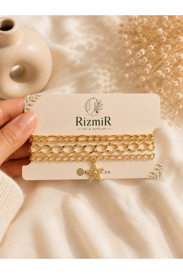 Gold Color 3-Piece Bracelet Set with Star Figures
