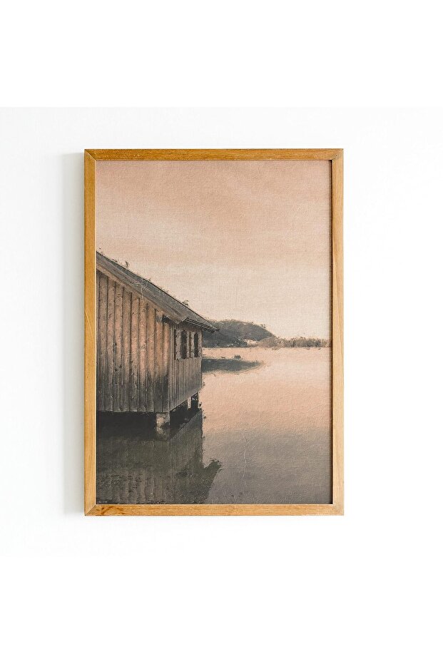 Signtouch Lake Landscape Canvas Wall Art 50x70 cm With Outer Frame for Living Room