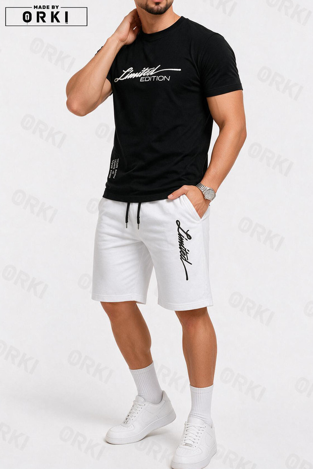 Limited Edition Printed Cotton Fabric Unisex T-Shirt-White Shorts Set