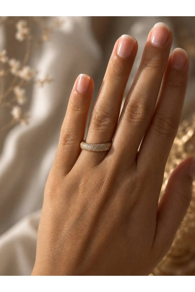 Stainless Steel Curved Ring - Gold Adjustable Multi-Row Zircon Stone Ring