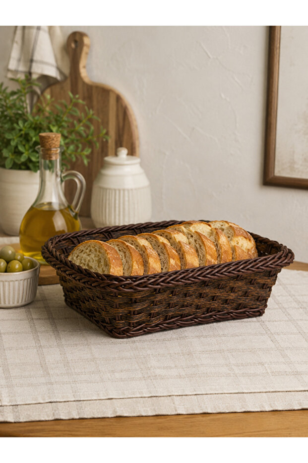 Wicker Look Rattan Bread Basket Plastic Mesh Serving and Presentation Basket (4 Models 2 Color Options)