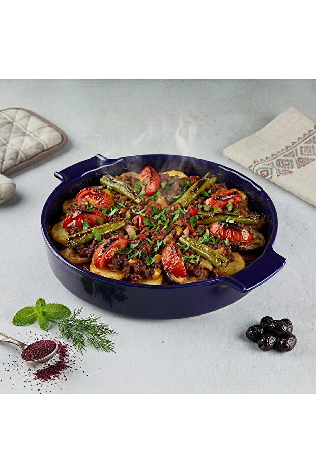 Elissa Embossed Round Oven Dish Cobalt 32.5 cm