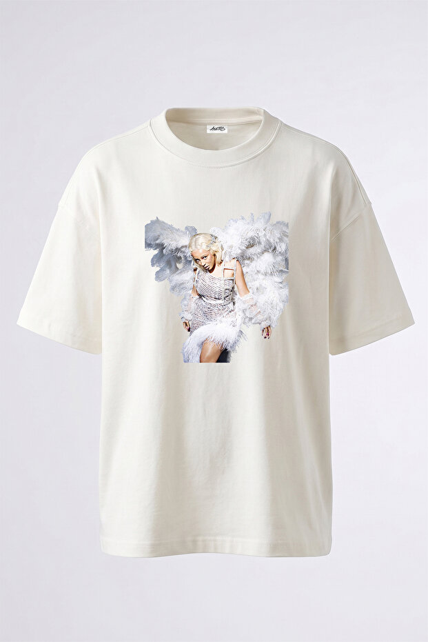 تي شيرت أبيض كبير الحجم مطبوع بتصميم Doja Cat_5