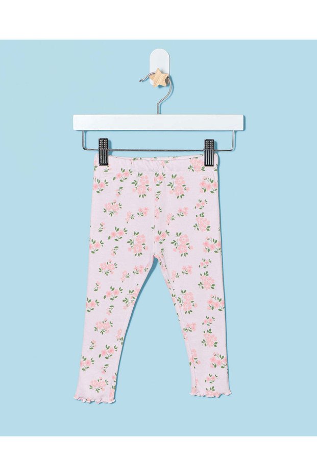 Infant Girls Lilac Floral Rib Leggings