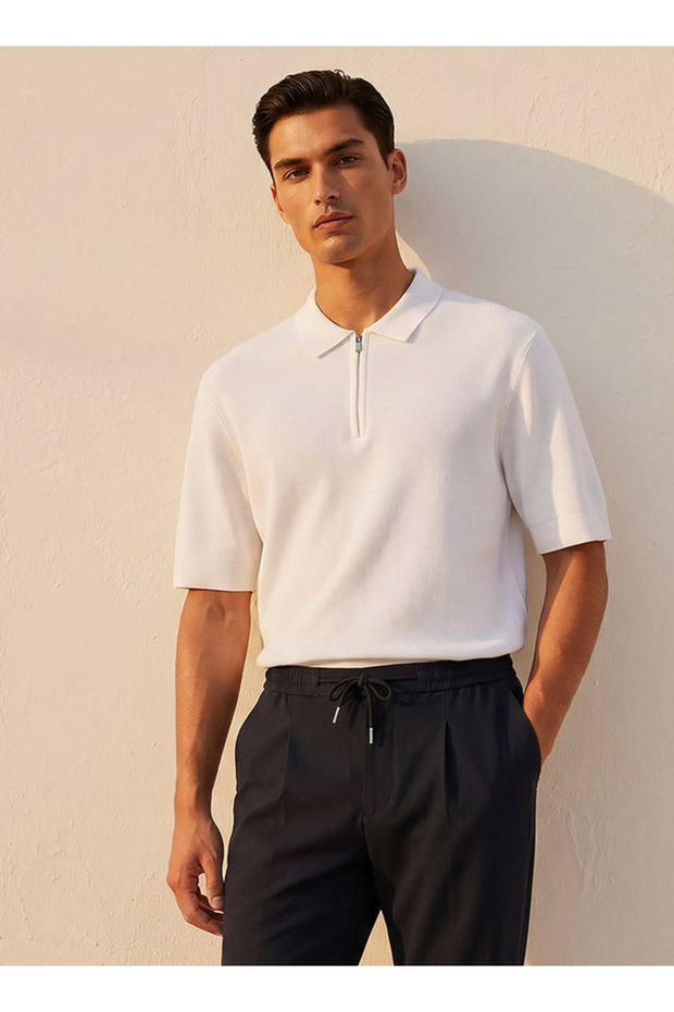 FLAT KNIT ZIP POLO