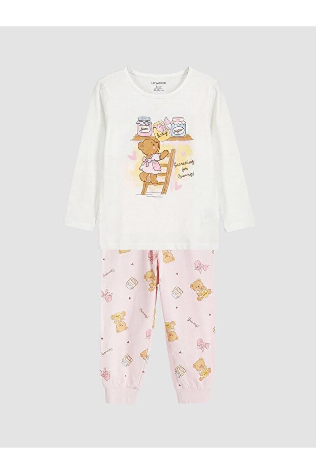 Crew Neck Printed Girls' Pajama Set (W6)