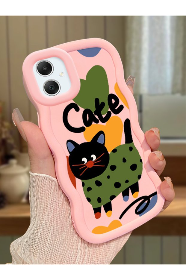 Samsung Galaxy A05 Compatible Case Camera Protector Pink Silicone Couple Phone Case Cat Pattern