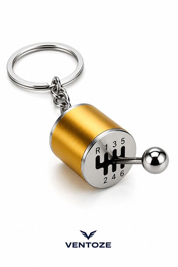 Metal Keychain with Moving Gear Shift Knob Design 6 Forward R Auto Accessory