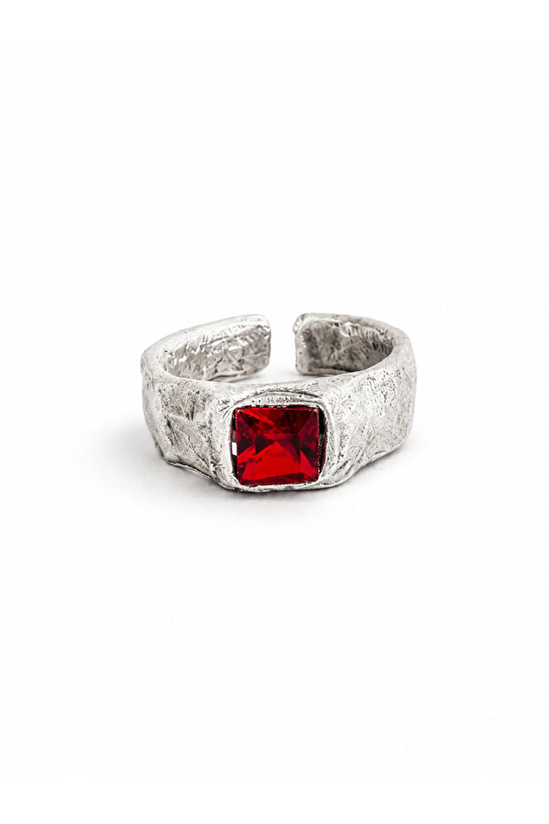 Red Crystal Stone Adjustable Ring Silver Color Handmade Women Men Unisex Ring
