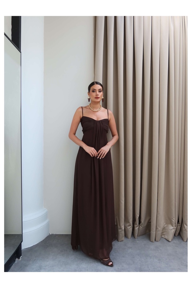 Long Dress with Gathered Detail Straps