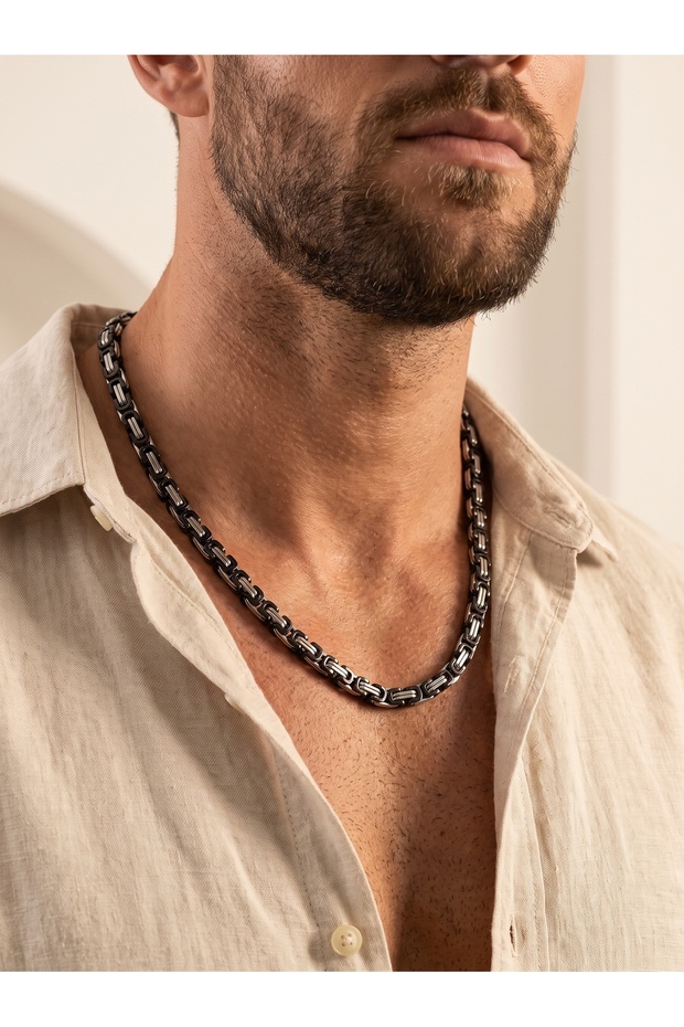 Men's Steel Necklace King Chain Black White Masculine Gift 01905
