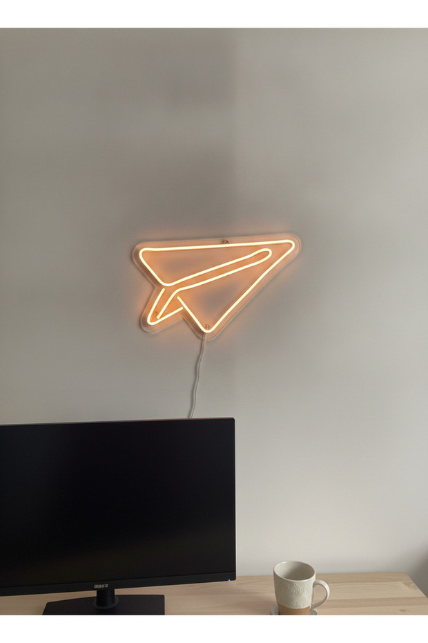 Kağıt Uçak Figürlü LED Neon Duvar Tablosu | Amber Aydınlatmalı Modern Dekor | Genç Odası - 5