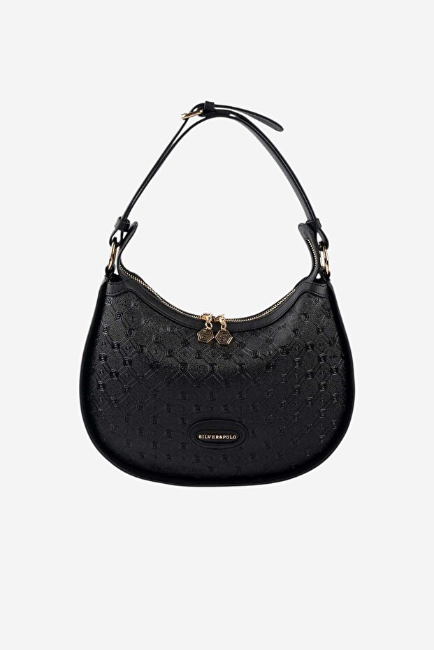 Black - Women's Shoulder Bag with Black Logo Sp1263