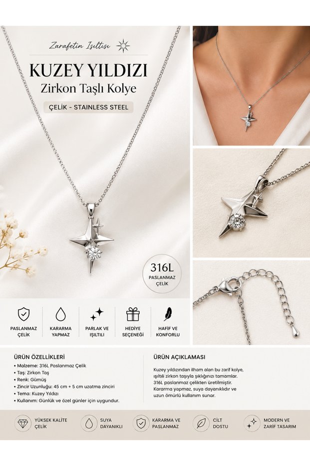 Kadın Çelik Yıldız Kolye