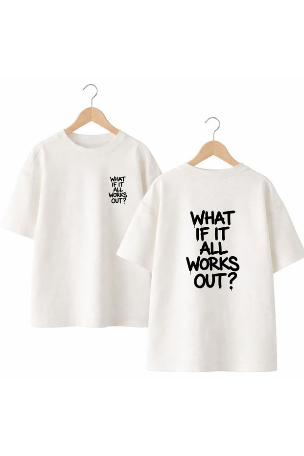 What Works Back and Front Chest Printed 100% Cotton Oversize Loose Regular Fit Crew Neck T-Shirt