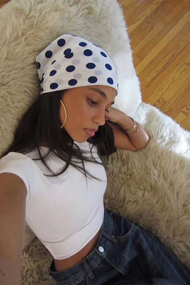 Polka Dot Blue Women's Bandana Scarf 50X50Cm