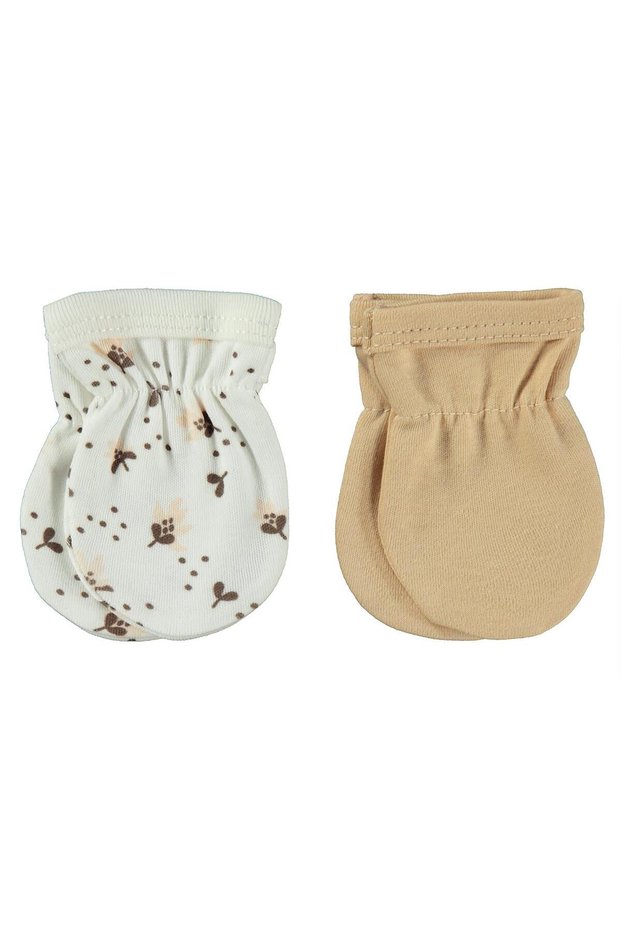 Flower Printed 2-Piece Baby Gloves - Powder