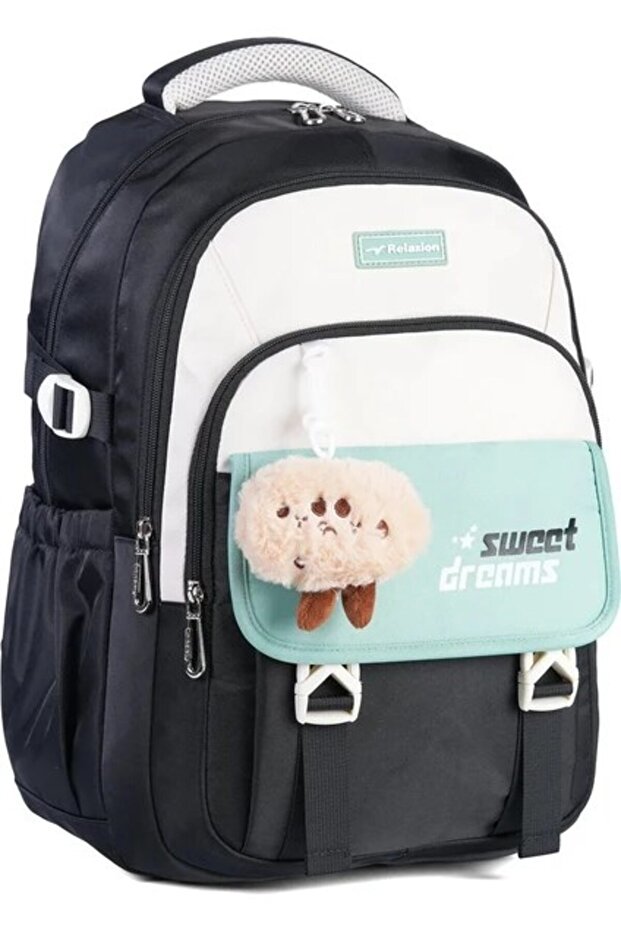 Relaxion 2462 Children's Burgundy Plush Functional School Bag with Keychain