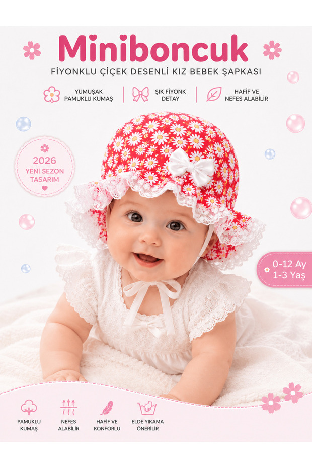 2026 New Season Daisy Patterned Lace Bow Baby Girl Sun Hat