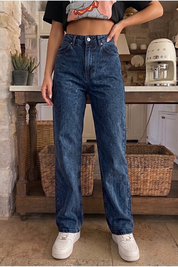 Dark Blue- Snow Washed Palazzo Jeans
