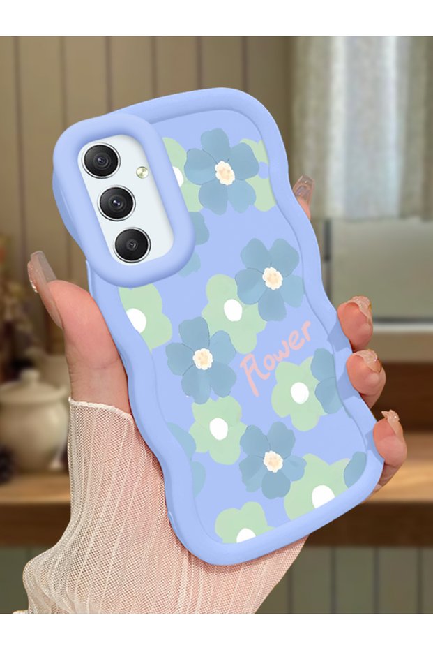 Samsung Galaxy A34 5g Compatible Case Camera Protector Blue Silicone Couple Phone Case Floral Pattern