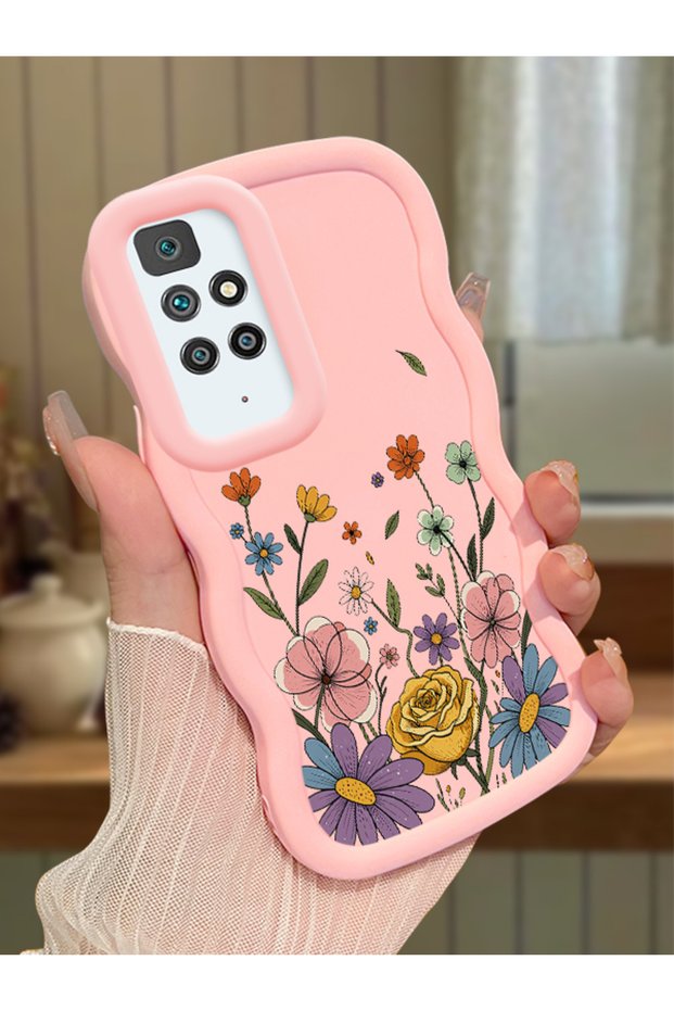 Redmi 10 2022 Compatible Case Camera Protector Pink Silicone Couple Phone Case Floral Pattern