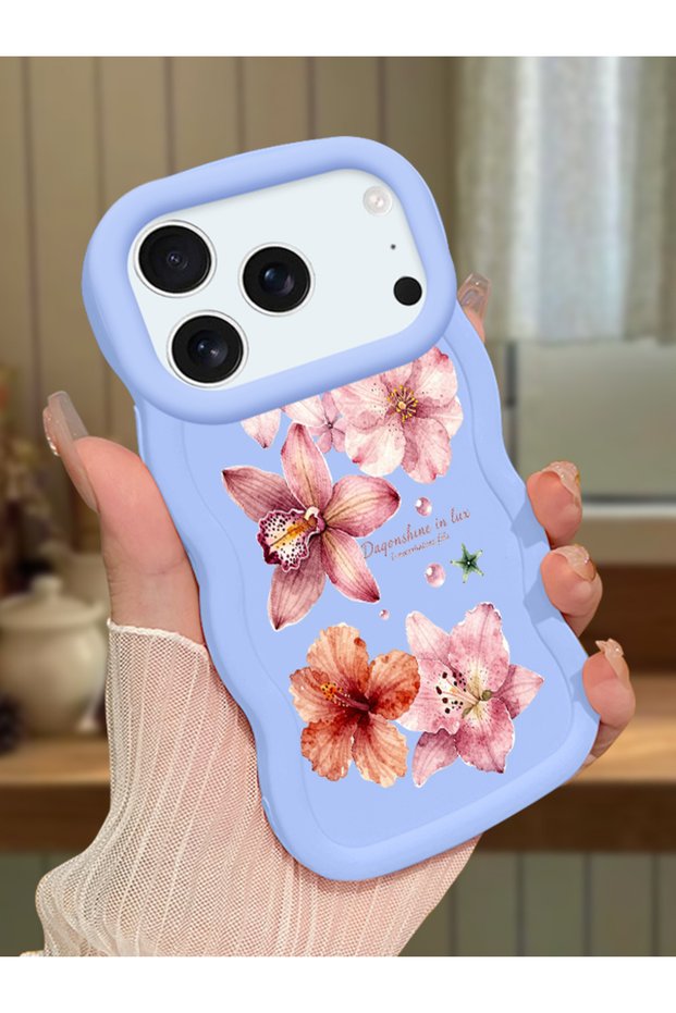 حافظة متوافقة مع هاتف iPhone 17/18 Pro Max، حافظة حماية للكاميرا من السيليكون الأزرق، حافظة هاتف بنمط زهور