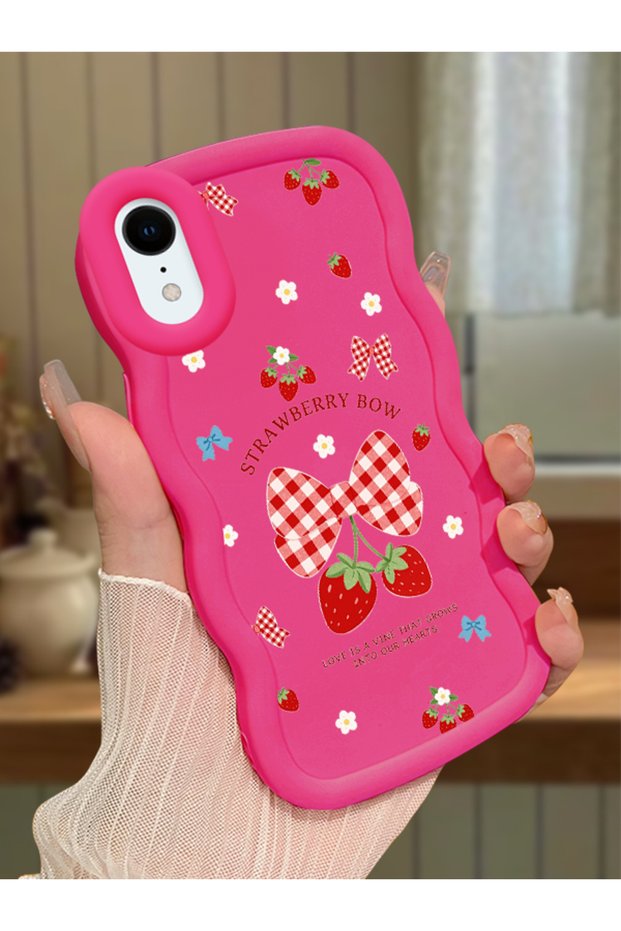 iPhone Xr Compatible Case Camera Protector Red Silicone Couple Phone Case Strawberry Pattern