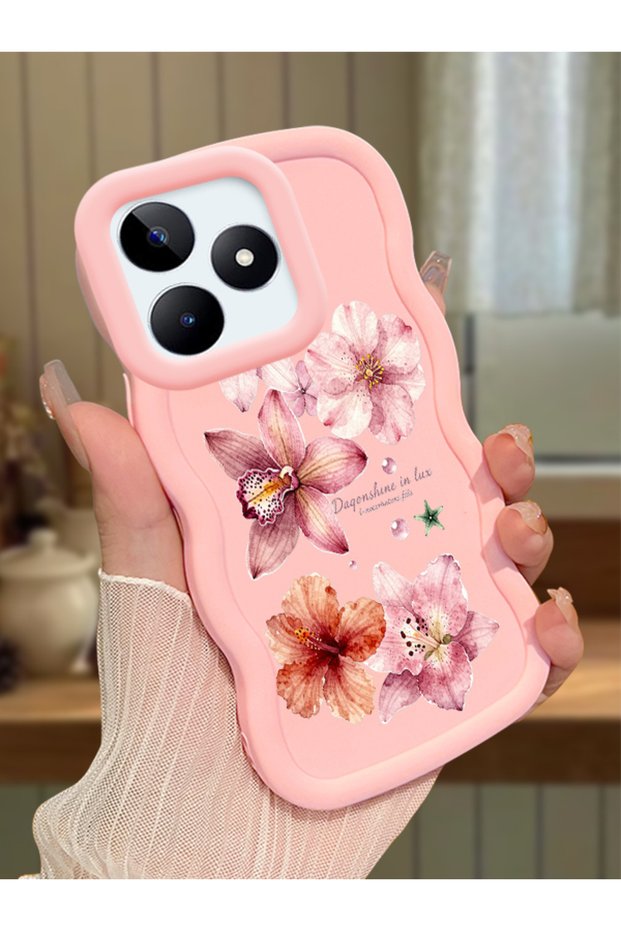 Realme Note 50 Compatible Case Camera Protector Pink Silicone Couple Phone Case Floral Pattern