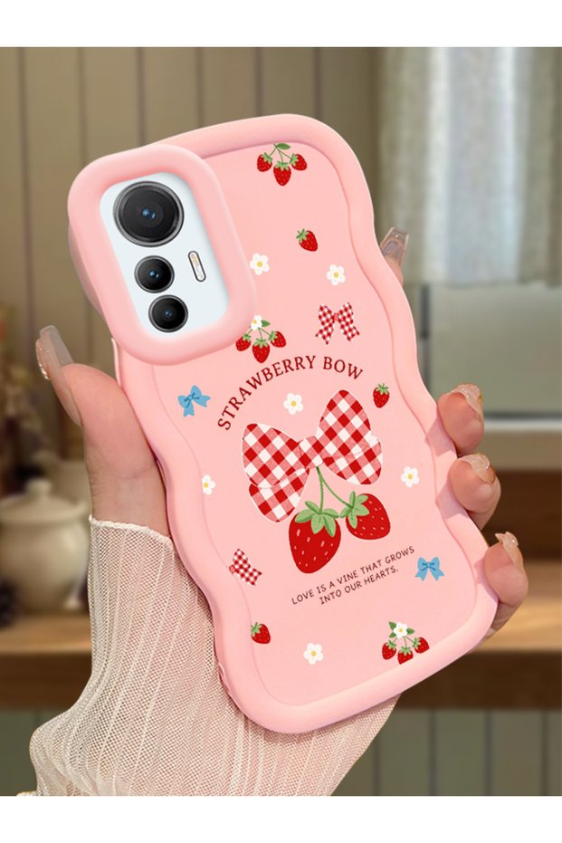 Mi 12 Lite Compatible Case Camera Protector Pink Silicone Couple Phone Case Strawberry Pattern