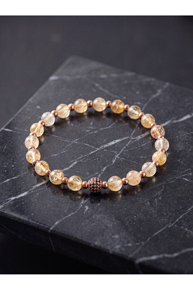 Citrine - Hematite - Natural Stone Bracelet with Zircon Apparatus (6 mm) - Series Ii