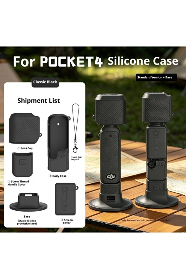غطاء سيليكون أسود لكاميرا DJI Osmo Pocket 4، حافظة واقية ناعمة غير قابلة للانزلاق للاستخدام على سطح المكتب