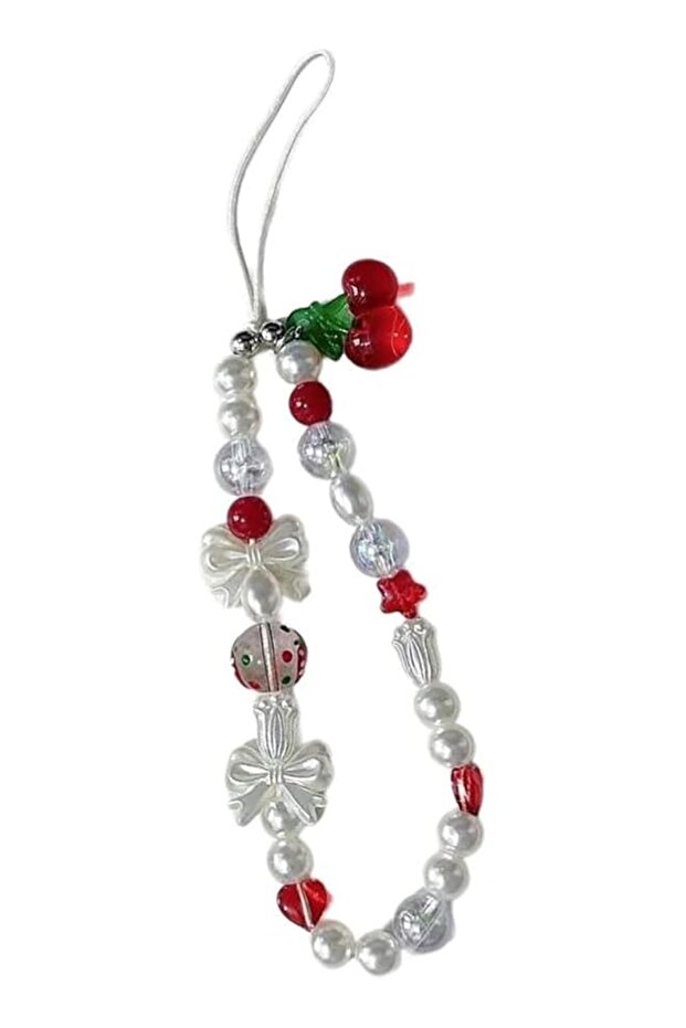 Cherries Beaded Camera Wrist Strap with Cuteness Pearls Digital Charm Fashionable Phone Accessory