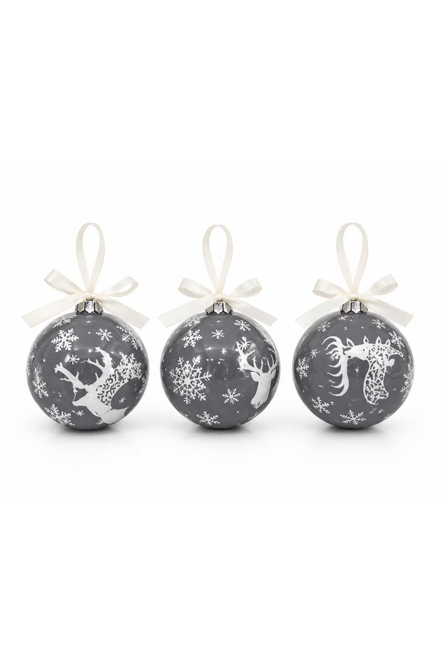 Party Supplies 8 cm 3-Piece Patterned Christmas Tree Ornament Ball – Plastic Pine Tree Ornament with Hanger Christmas Decoration
