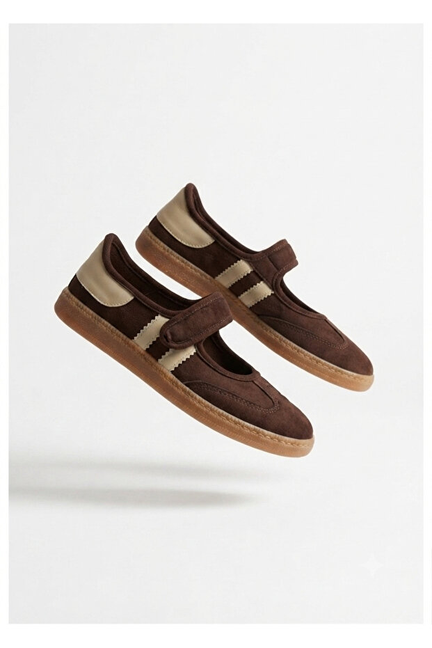 Menja Premium Brown Suede Velcro Comfortable Sports Ballerinas