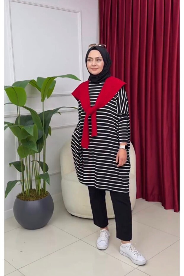 تونيك قطني ممشط مخطط
