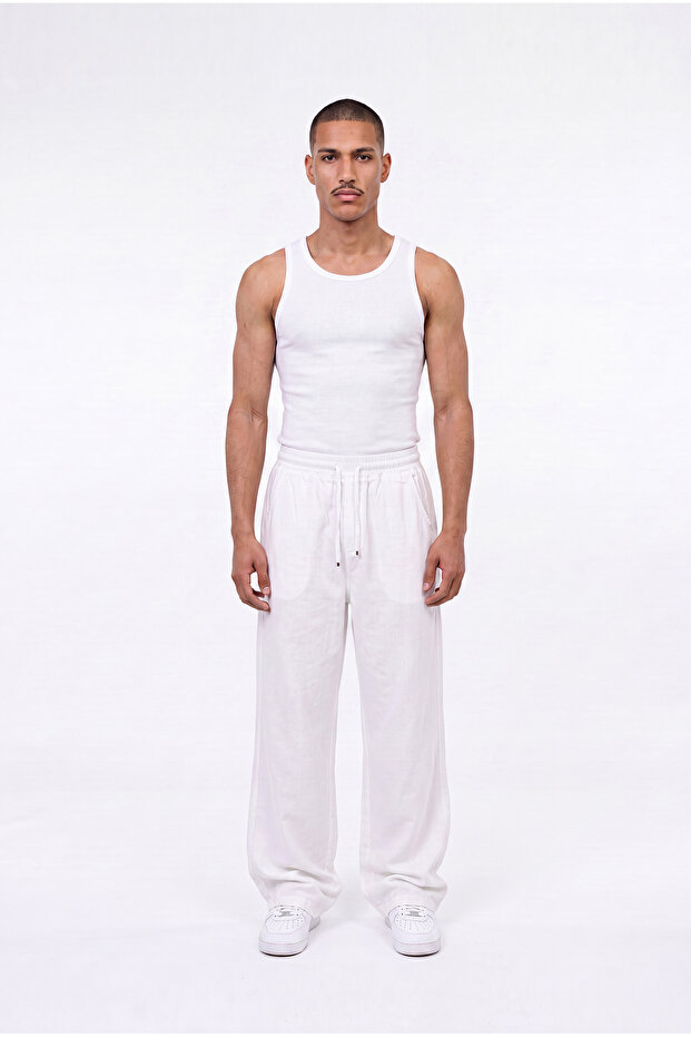Men's Baggy Linen Trousers White