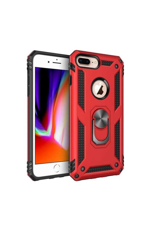 Apple iPhone 8 Plus Case Ultra Protection Shock Absorbing Tank Rugged Very Rugged Silicone Cover-Red