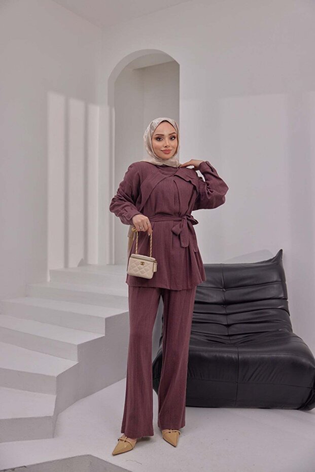 طقم كتان - أحمر داكن