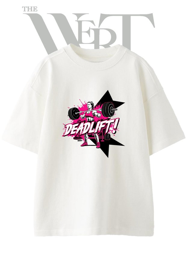 Deadlift Women's Design Printed Unisex White Oversize T-Shirt