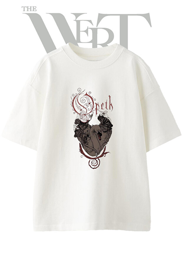 Opeth Bant Kugu Design Printed Unisex White Oversize T-Shirt
