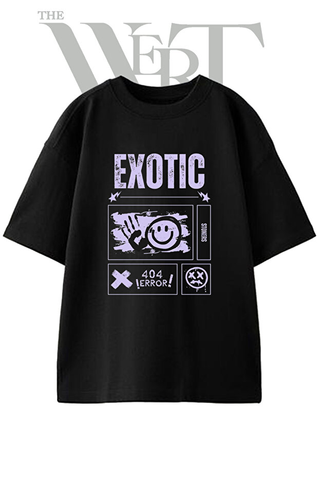 Grunge Smiley Handprint Design Printed Unisex Black Oversize T-Shirt